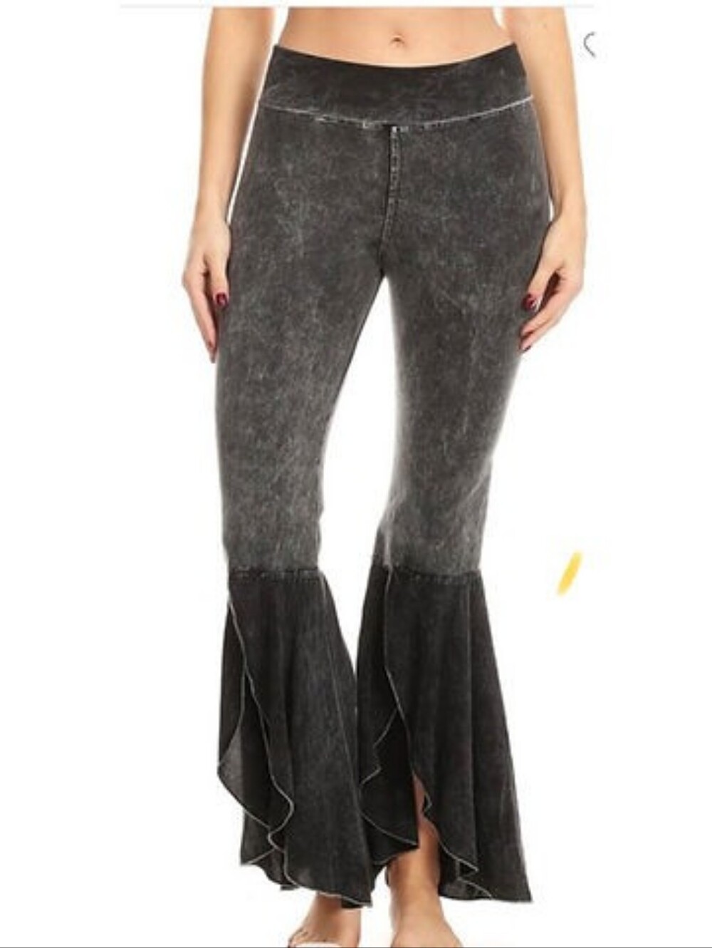 T Party Mineral Wash Tulip Flare Knit Yoga Foldover Black Pants XL Dark Fairy